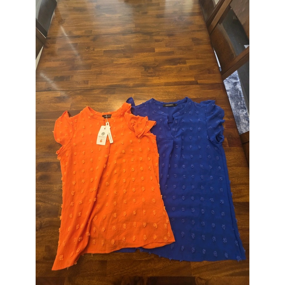 2 Merokeety Women's Embroidered Size Small Short Sleeve Blouse Orange Blue Sku92